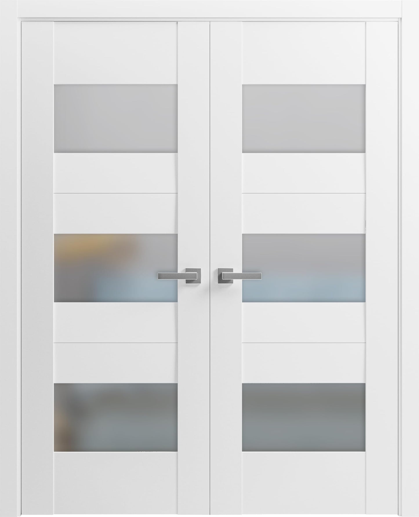 VDOMDOORS Sete 6003 | Double Swing Interior French Doors with Glass with Frosted Glass, MDF, Hardware Included, 56x80, White, Modern