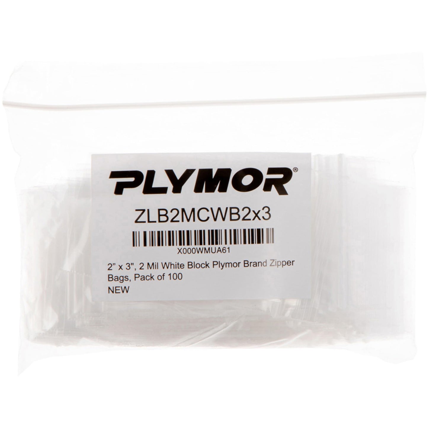 Plymor 2" x 3" (Case of 20,000), 2 Mil with White-Block Zipper Reclosable Plastic Bags