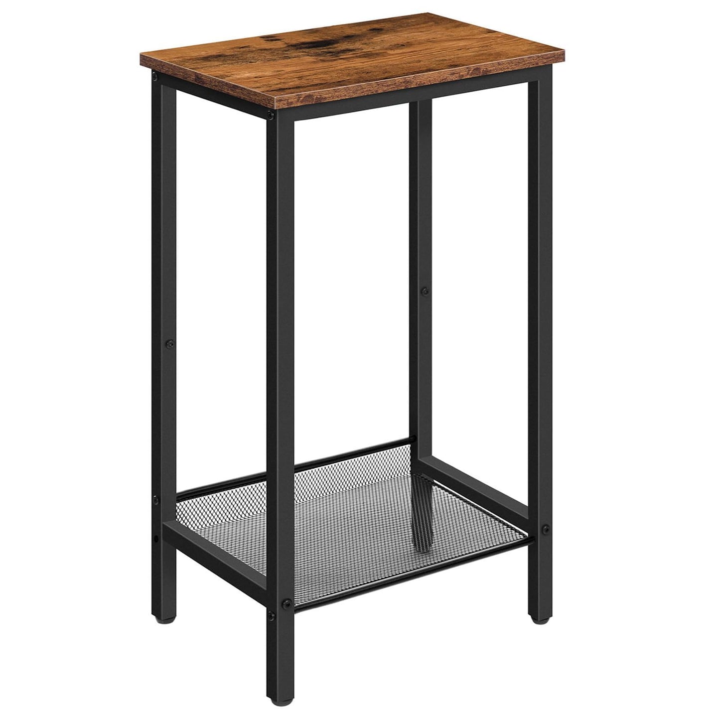 HOOBRO Tall Side Table, Industrial End Telephone Table with Adjustable Mesh Shelves, Small Tall Nightstand for Living Room, Bedroom, Entryway, Office, Rustic Brown and Black BF03DH01