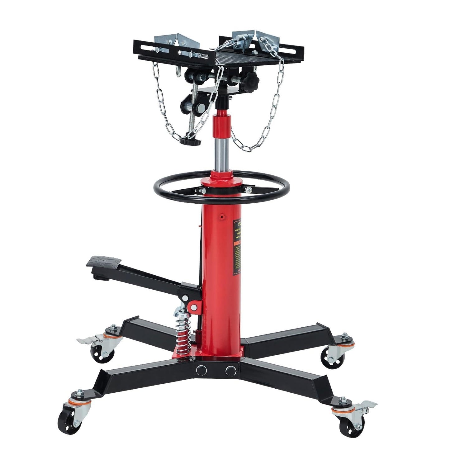GarveeTech Hydraulic Transmission Jack, 1322 LB Capacity, High Lift Transmission Lift with Dual Plungers, 360° Rotation & 30° Tilting Saddle for Home Garage & Auto Shop, Red