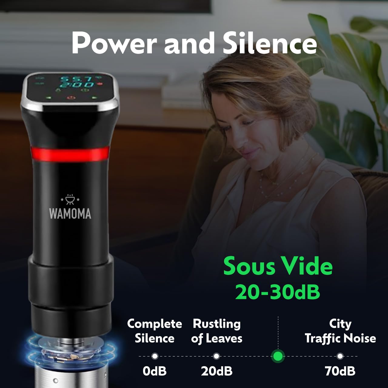 Wamoma Sous Vide Precision Cooker & 12 Quart Water Container with Free Cookbook, 1100W Ultra-Quiet Motor, IPX7 Waterproof, Smart Chip Technology, Perfectly Cooked Meals