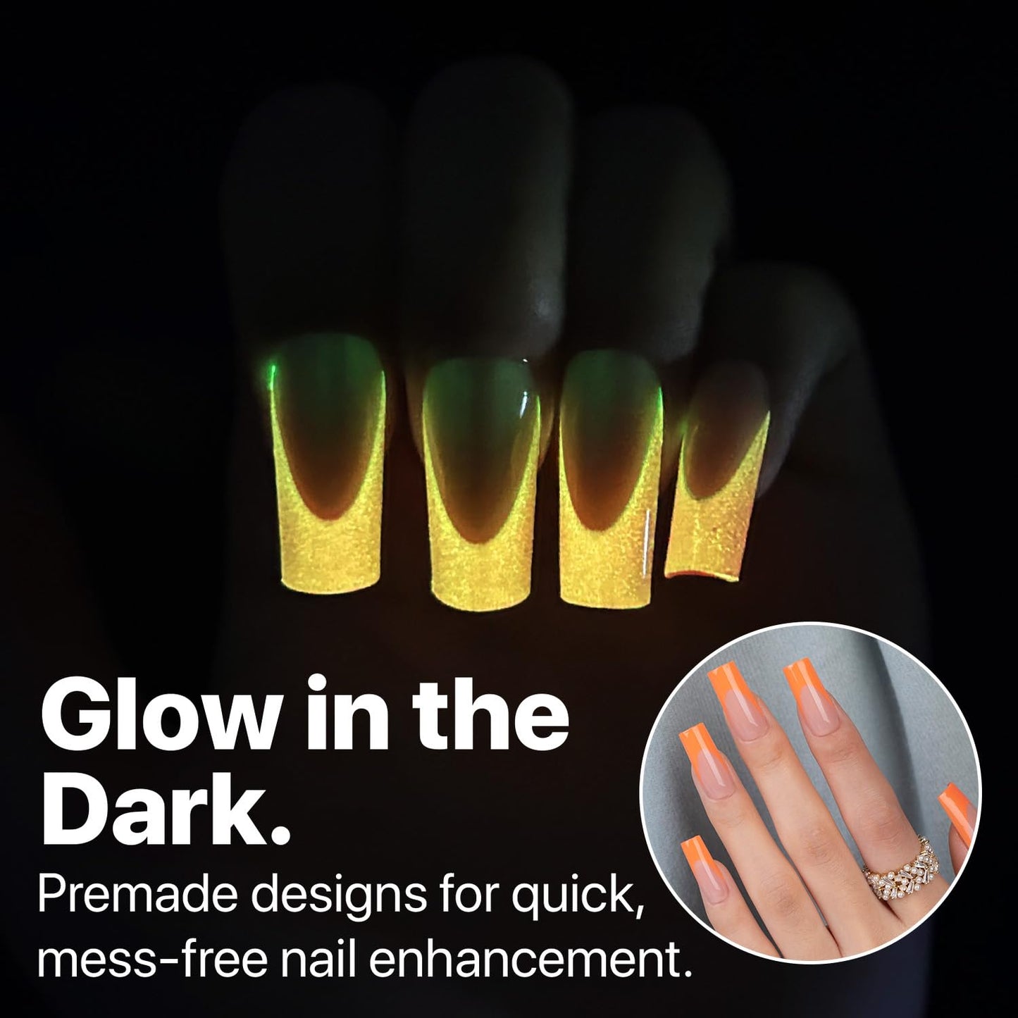 SXC Cosmetics X-Pro Tips French Tip Press On Nails - Bright Pastel Glow in the Dark Series (GLOW117-M Square)