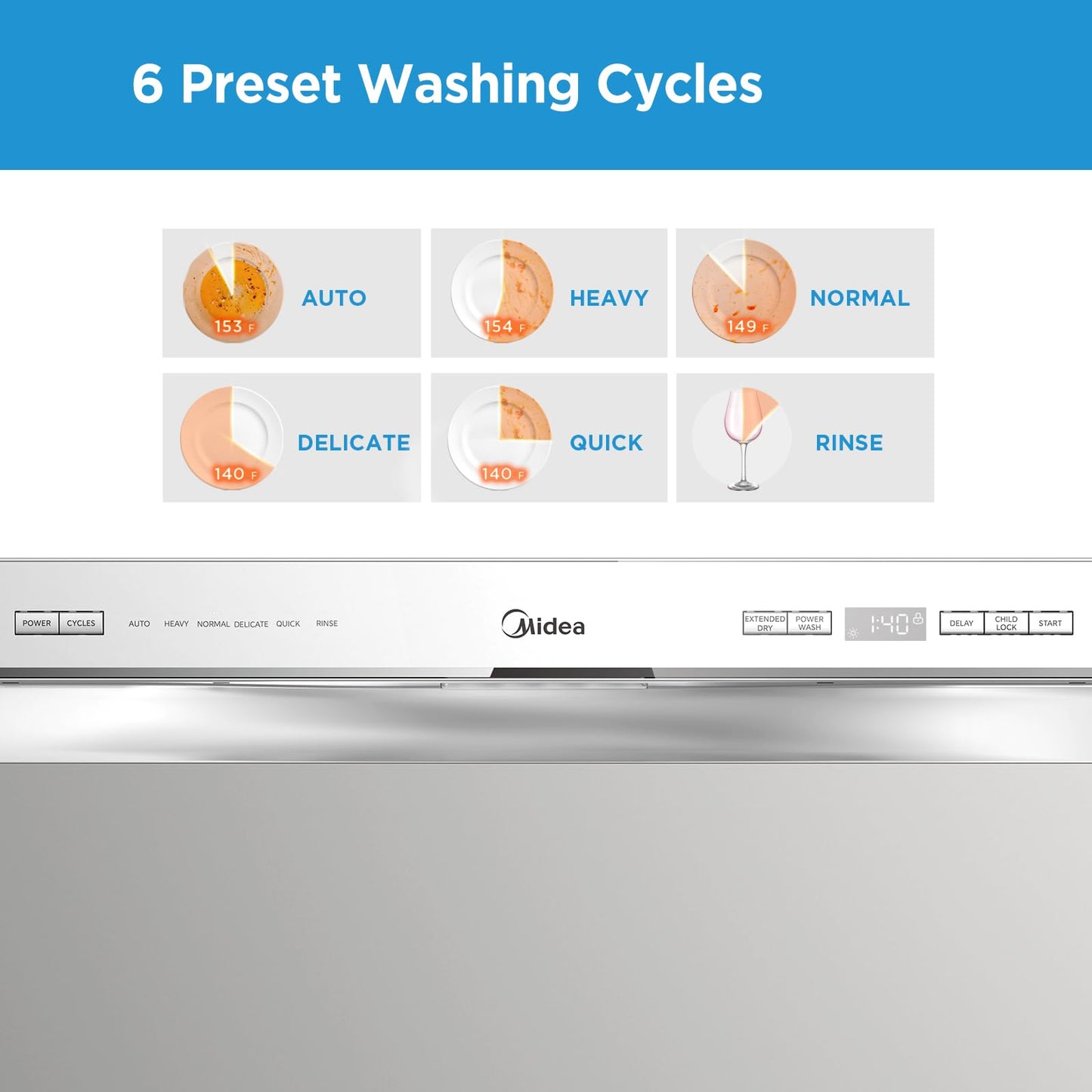 Midea MDC22P2ASS Countertop Dishwasher, 6 Place Settings & 6+2 Washing Cycles Portable Dishwashers, Energy Star Dish Washer for Dorm, RV & Apartment, Silver