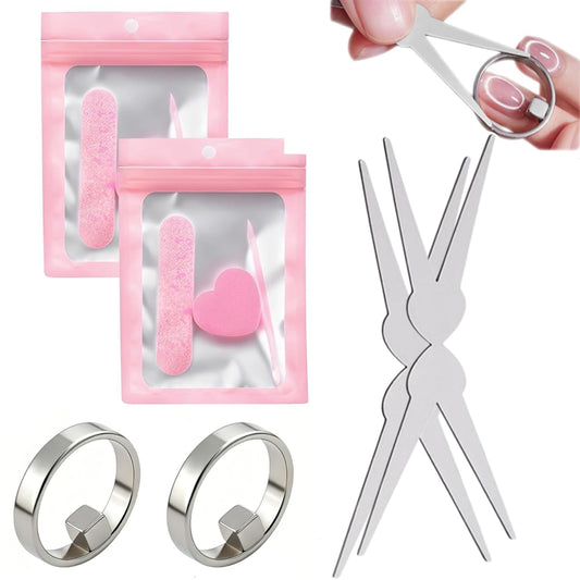 Ring-Shaped Cat Eye Nail Magnet Tool, Hollow Circular Wide Beam & French Y Shape Nail Magnet Set, Portable Nail Art Magnetic Stick for Home DIY, Nail Beginners and Salon Use (2 Set)
