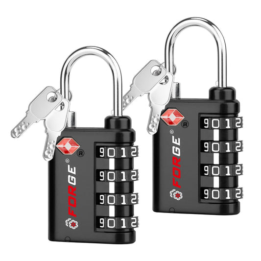 Forge Dual-Opening: Key or Combination Lock, TSA Approved Lock for Luggage, Pelican case, Travel, Gym, School,Luggage Combination Lock,Travel Bag Lock (Black 2 Pack)