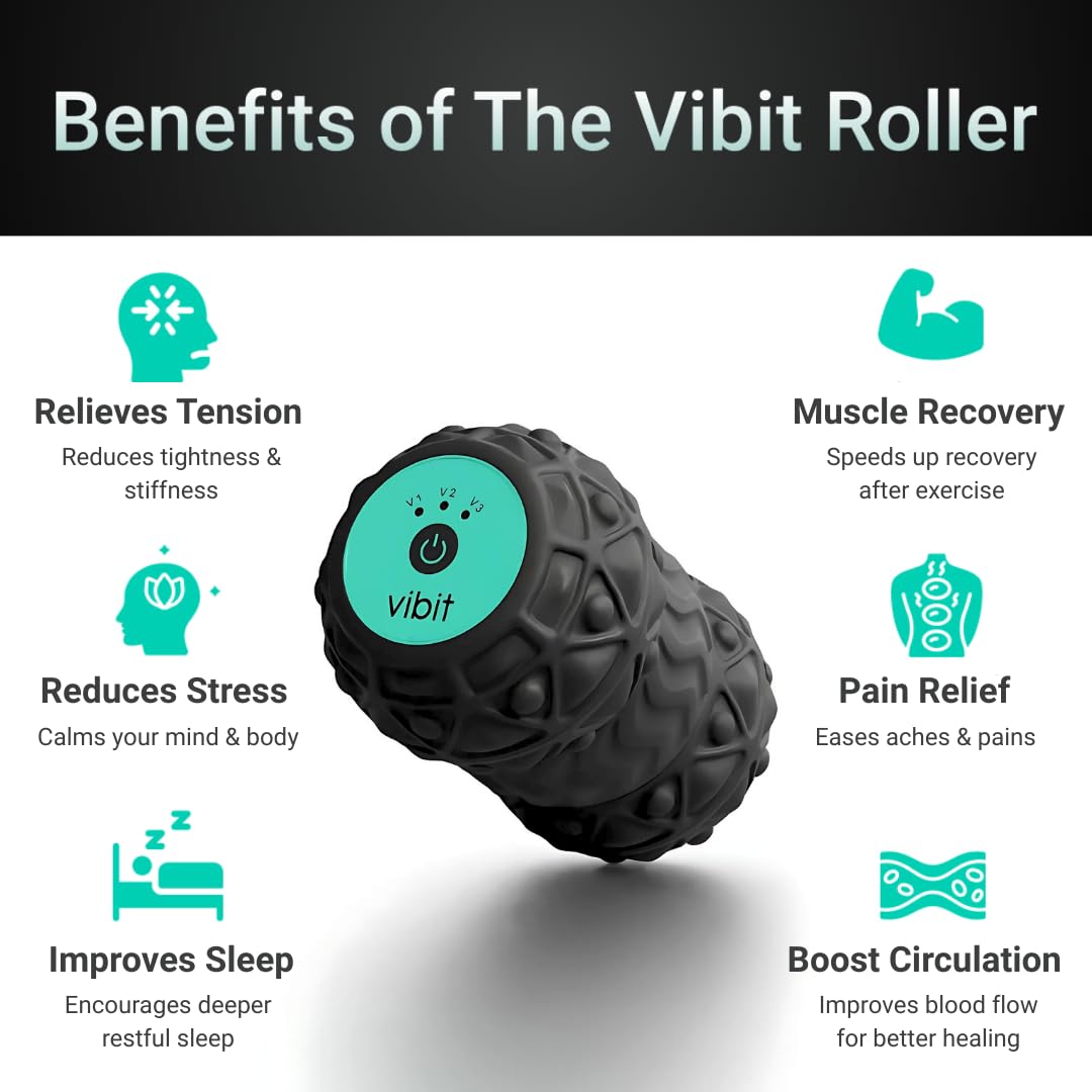 Vibit - Vibrating Massager for Plantar Fasciitis, Pain Relief and Sciatica, Foot and Body Portable Massage Roller, Deep Tissue Pain Relief from Feet to Neck, Electric, 3 Vibration Levels (Pink)