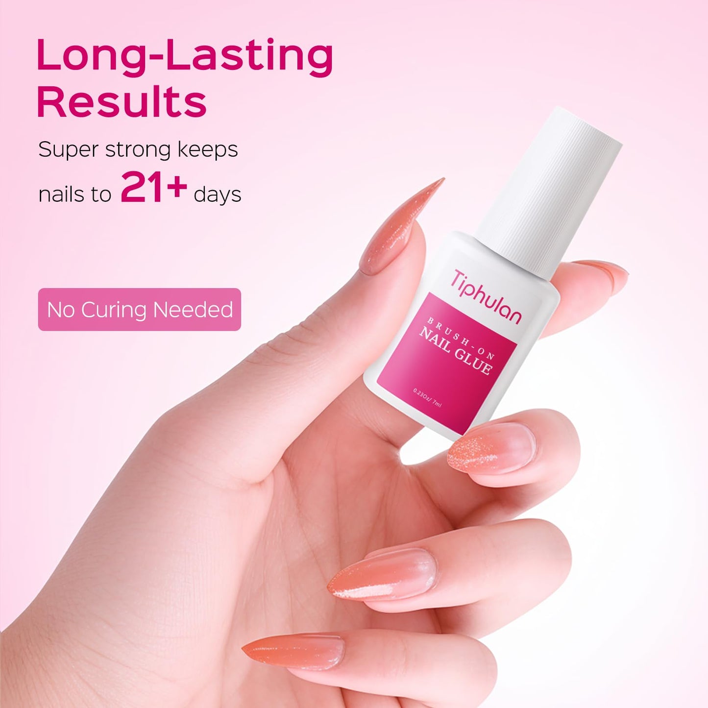 TIPHULAN 42ml Brush On Nail Glue for Press On, Acrylic Nails - Super Strong, Durable & Long-Lasting, Mess Free, Travel Friendly, 1.38 oz(6PCS)