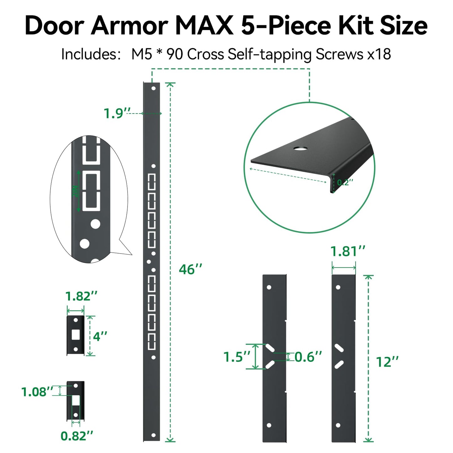 Yuleimy Door Armor MAX 5-Piece Kit - 46" Heavy Duty Steel Door Reinforcement System, Anti-Kick Security Plates for Jamb, Hinges & Lock, Easy 30-Min Install with Template, Corrosion Proof Black