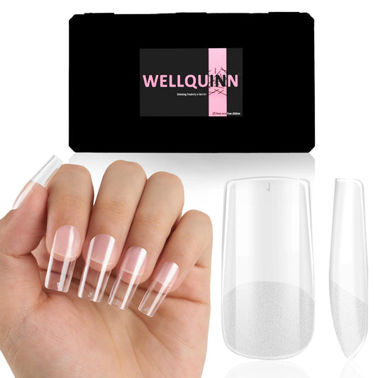 Wellquinn Square Nail Tips Medium Thicken Soft Gel Nails Pre-etched Clear Full Cover Press on Acrylic Fake Nail Extension for Manicure Salon Home DIY 360Pcs 15 Sizes Black Box Collection