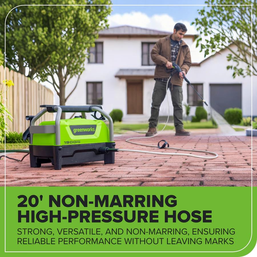 Greenworks 1900 PSI (SGS Certified) 1.2 GPM 13Amp Portable Compact Electric Pressure Washer, Power Washer for Cars, Driveways, Patios, Patio Furniture & Around Pools