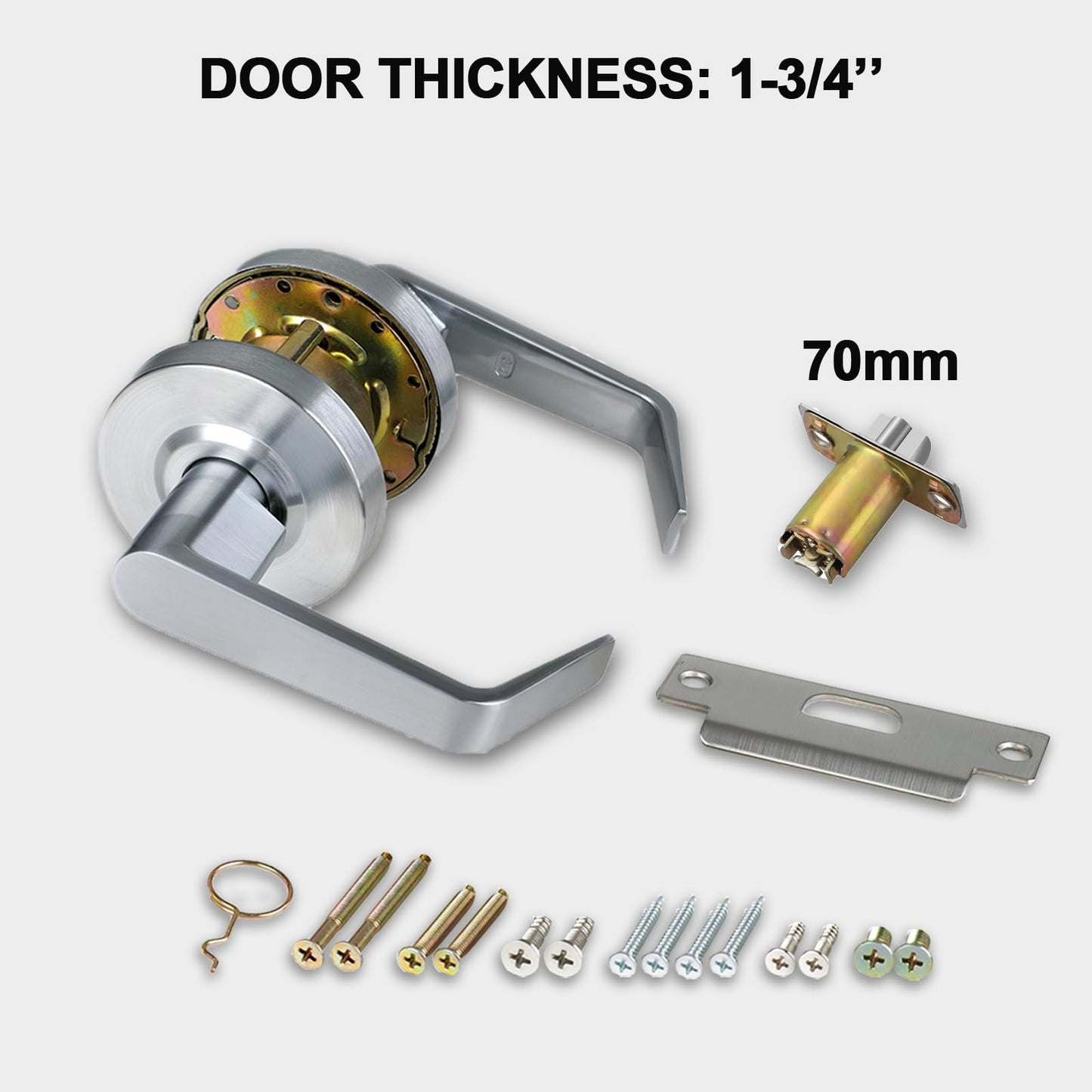 HISAFE Passage Commercial Door Locks Heavy Duty Grade 2 Lever, Non-Handed, UL 3 Hour Fire Rated, ADA Compliant, Satin Chrome Finish 26D, 2-3/4''Backset, X-XG-PS-70