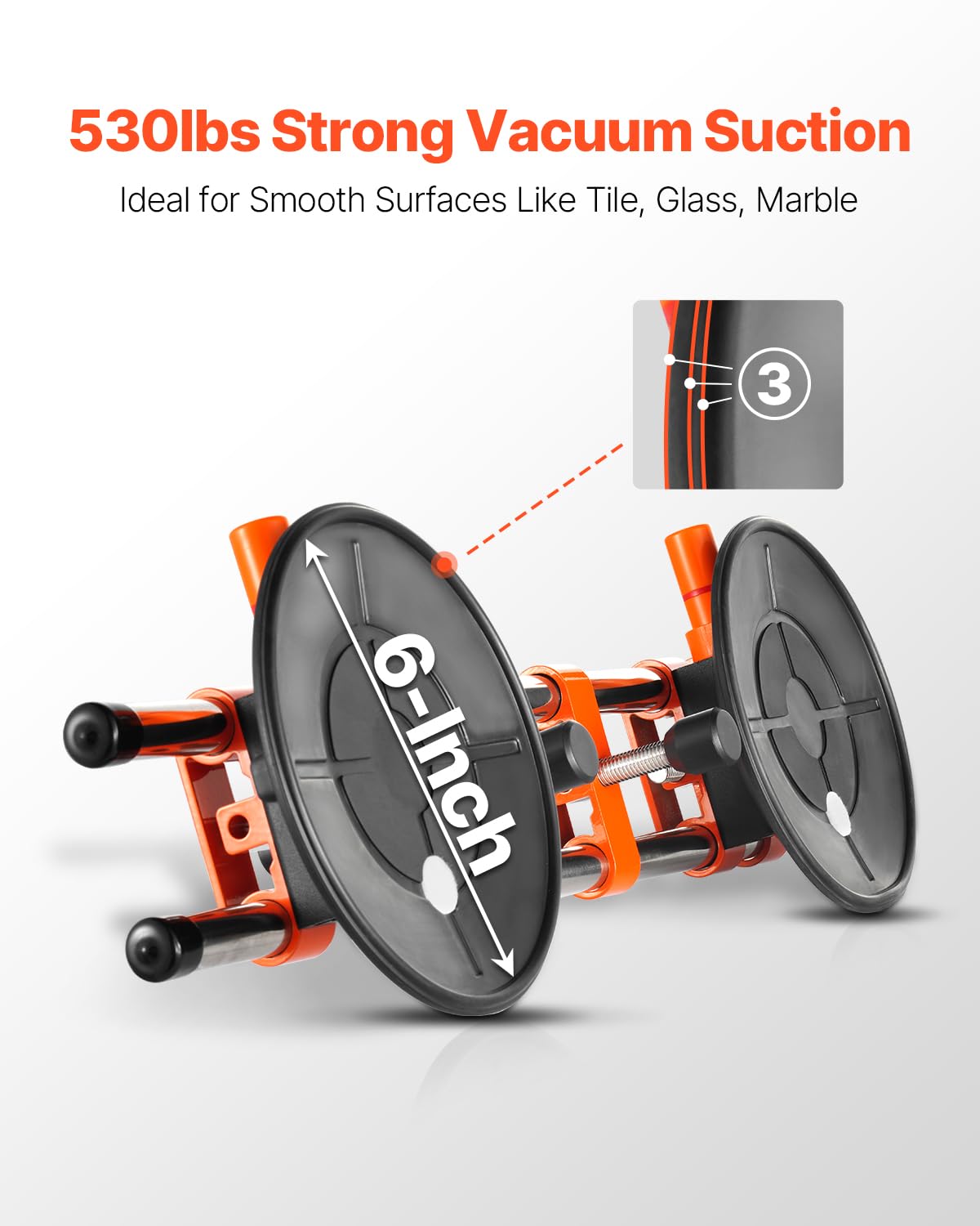 VEVOR Seamless Seam Setter 2 Packs with 6 in Vacuum Suction Cups for Seam Joining & Leveling, 530LB Professional Countertop Installation Tool for or Granite, Stone, Marble,Tile Gap Regulator Orange