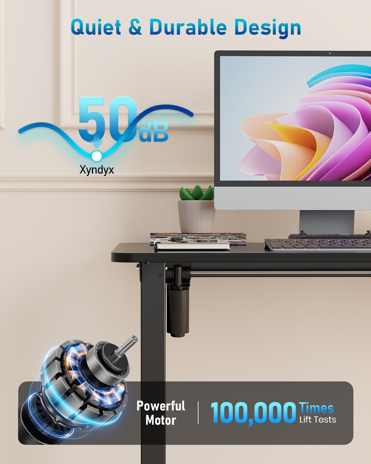 Xyndyx Small Height Adjustable Electric Standing Desk, 31.5" x 23.6" Sit Stand up Desk with Splice Board, Ergonomic Rising Computer Home Office Desk Table with Memory Preset, Black Frame/Black Top