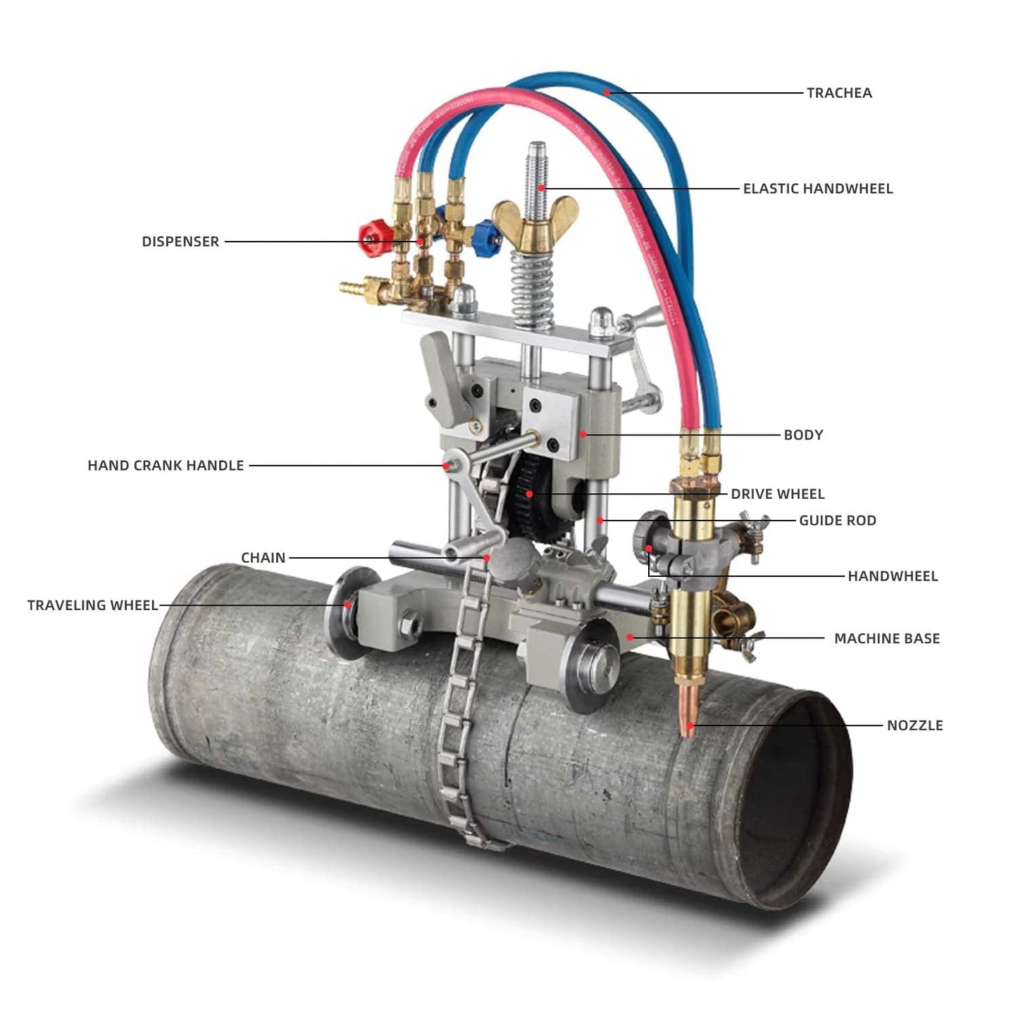 CG2-11Y Manual Tunnel Pipe Gas Cutting Machine 5~50mm Torch Beveling Gas Cutter Precise Pipe Cutting Machine Efficient Pipe Beveling Torch Machine Tube Pipe Cutter Tool(Acetylene + Oxygen)