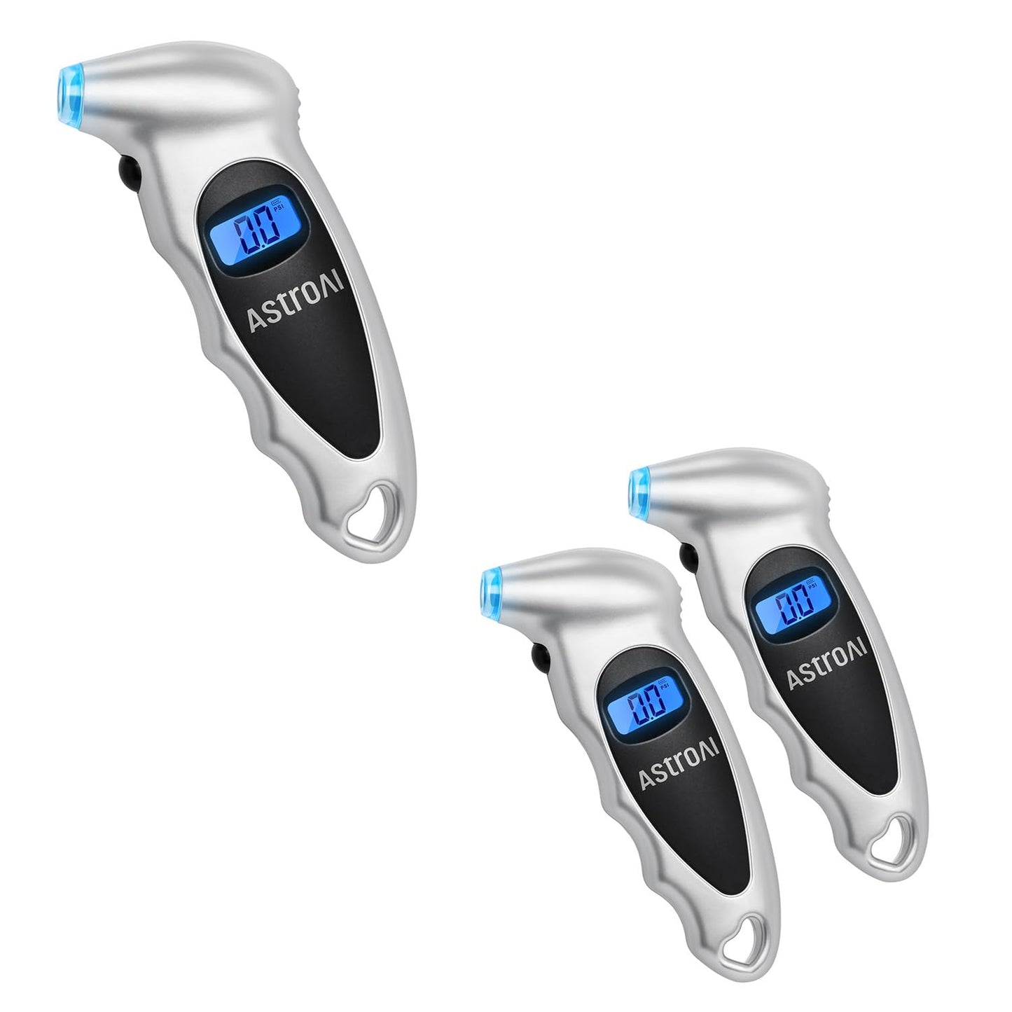 AstroAI Digital Tire Pressure Gauge 150 PSI 4 Settings for Car Truck Bicycle with Backlight LCD and Non-Skid Grip Car Accessories, Silver