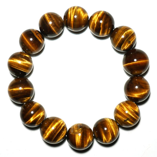 TaHLga Tigers Eye Mens Bracelet 14MM with Golden Brown Cats Eye | Fits for About 8" XLarge Wrist | Natural Solar Plexus Chakra Gemstones | Bring Luck Wealth Courage | Protection from Evil | Gift