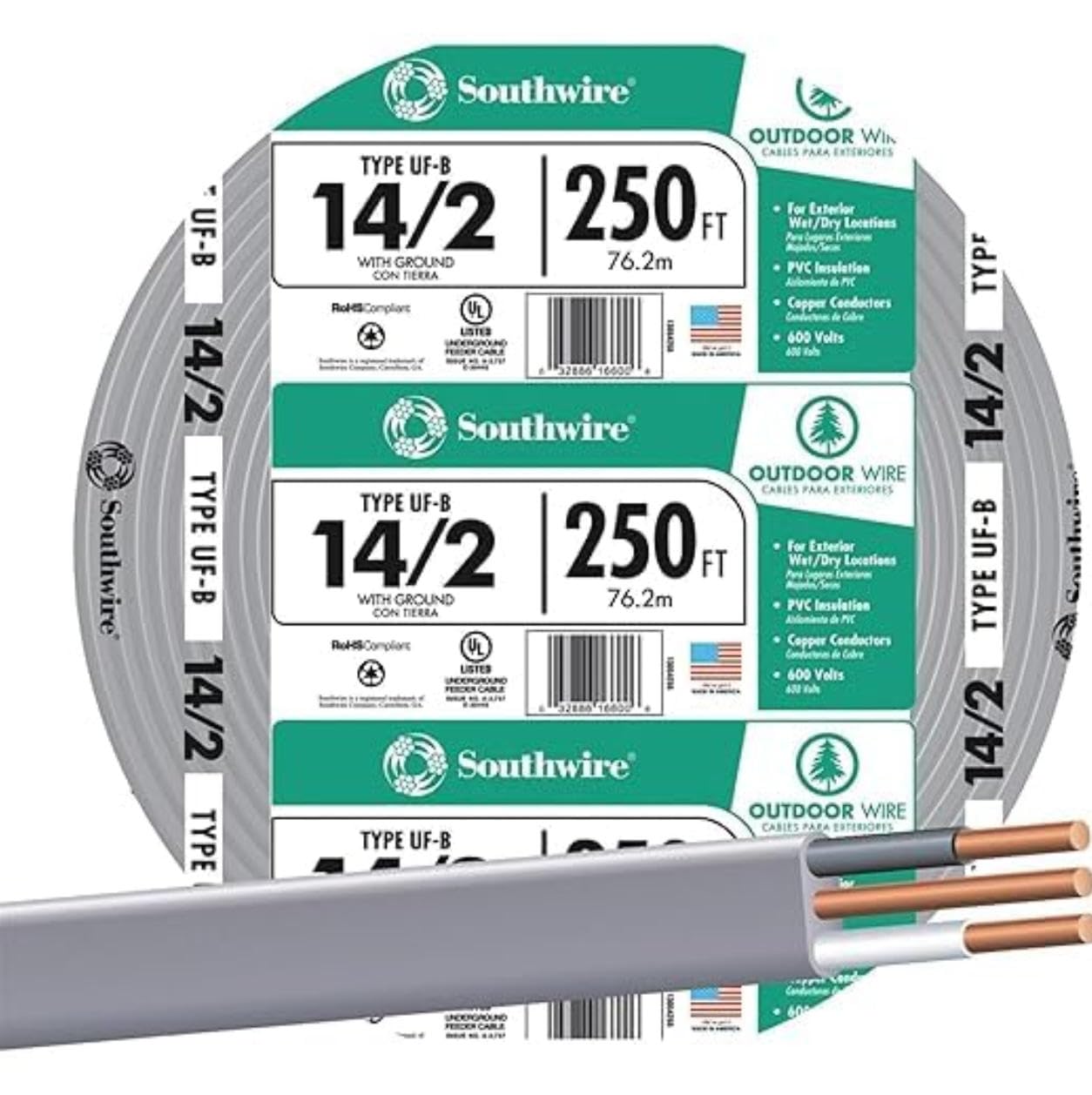 COLEMAN CABLE 13054255 250' 14/2 W/G UF Cable