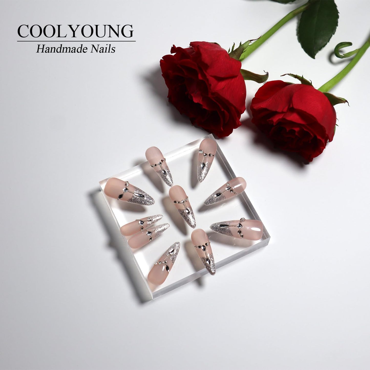 Press On Nails almond Hand Made Acrylic Press On Nails 3D Nails Press On French Press On Nails Classy Nails Birthday Gifts Acrylic Press On Nails COOLYOUNG Nails, 10 PCS, Size L