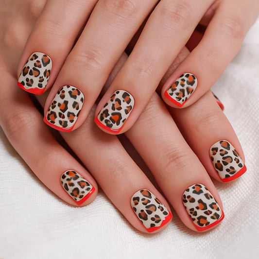 plalely Square Press on Nails Short Brown Fake Nail Leopard Style Acrylic Nail Press ons Stick on Nails for Women 24pcs