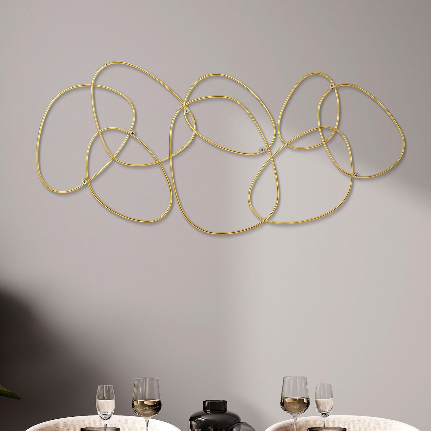 Hicarer 3 Pcs Interlocking Rings Wall Sculpture Gold Metal Home Wall Decor Abstract Aesthetic Gold Decoration for Art Bedroom Living Room Bathroom Home(Circle)