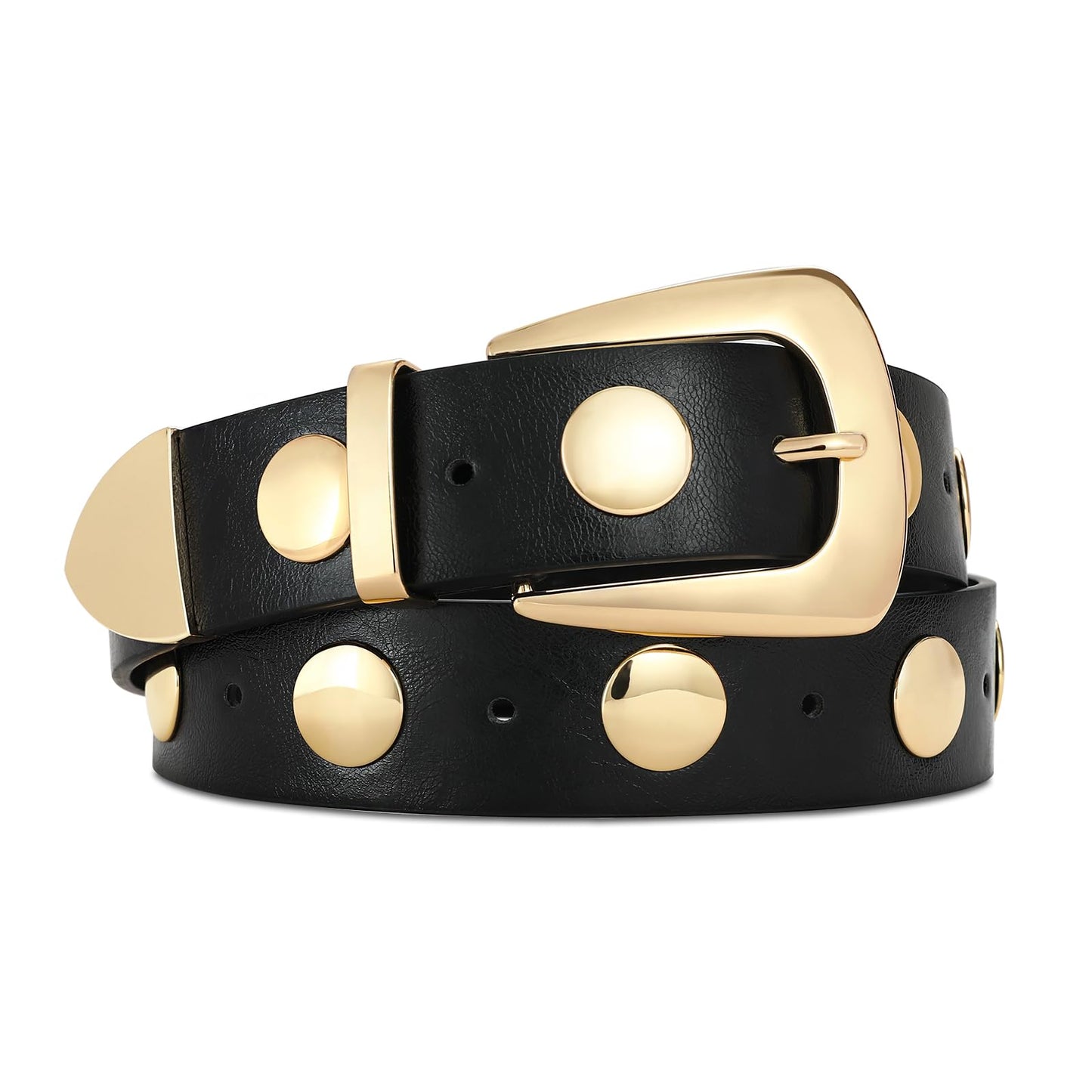 Women Black Belt with Gold Buckle Fashion Leather Belt Women Punk Waist Belt Studded Belt for Jeans Dress