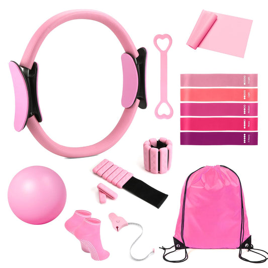 SHTALHST Home Pilates Kit 14 PCS, Pilates Ring and Ball Set with Adjustable Ankle Wrist Weights and Resistance Bands for Women Workout Set, Yoga Essentials Kit Equipment Accessories for Home Workouts