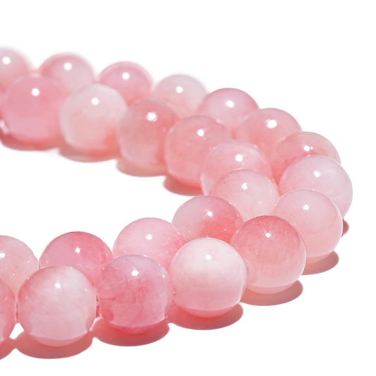 10mm Natural Pink White Jade Gemstone Beads Polished Round Smooth Stone Beads for Bracelets Jewelry Making 15inch Loose Beads