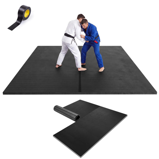 BreezeHug 10'x10'x1.25''/ 10'x5'x1.25'' Jiu Jitsu & Wrestling Mat, Extra Thick Tpe Martial Arts Training Mat, Non-slip Tatami Surface, Quick Roll-out Design for Bjj Wrestling Judo Home Workouts(Large)