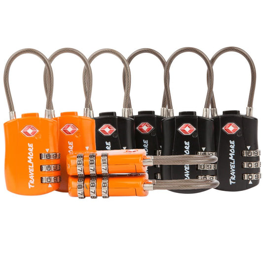 8 Pack TSA Approved Travel Combination Cable Luggage Locks for Suitcases - 4 Black & 4 Orange