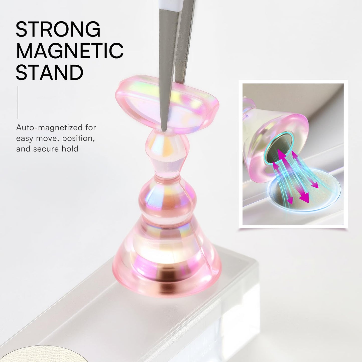 Makartt Holo Nail Stand for Press-On Nails DIY, Magnetic Holder, 1 Flower & 2 Long Bases, 10 Nail Stands for Gel Curing, Beginners Practice, Nail Tech & Creators Display Nails, Clear Pink, 48 Putty