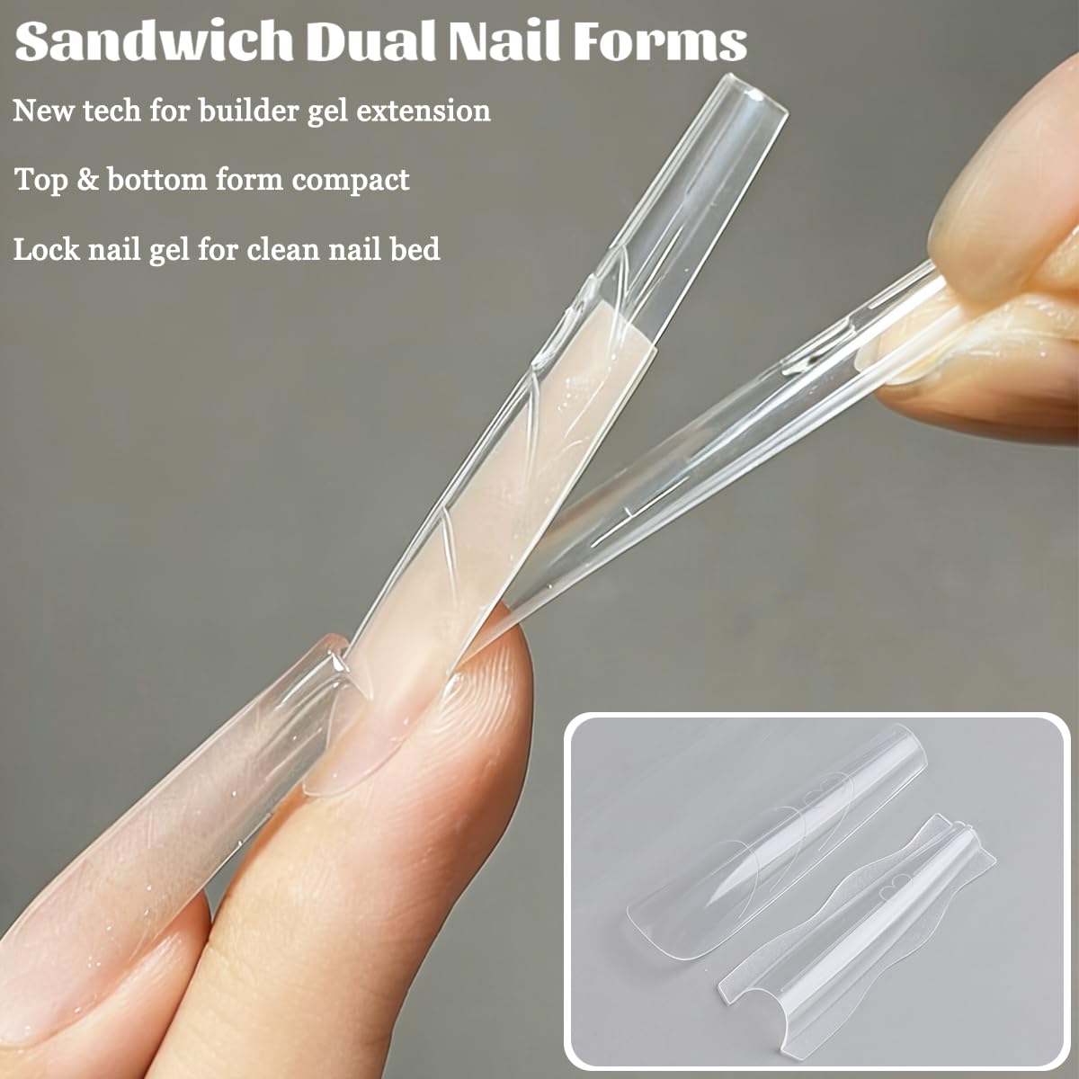 Fcozpjk Builder Gel Nail Kit, 2PCS 15ML Clear Nude Pink Hard Gels with 180PCS Coffin Sandwich Dual Nail Forms Brush Pen Files Nails Extension Tool Set Construction Strengthener Manicure Supplies