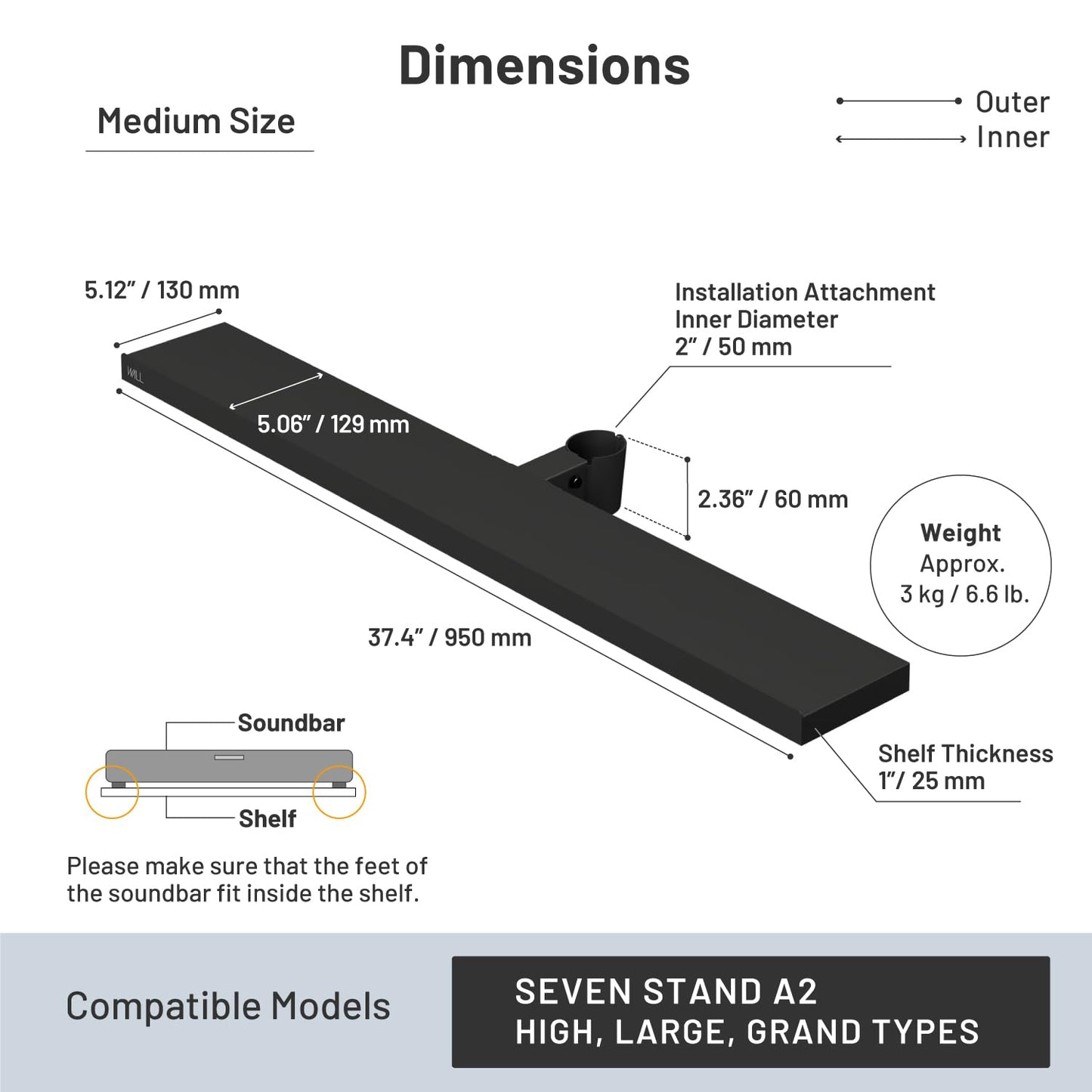 WALL Seven Stand A2 Large | Rolling TV Stand for 45–80" w/ 37.4" Soundbar Shelf | Walnut | Portable TV Stand with Shelf | Height Adjustable, Space Saving, for Living Room and Bedroom