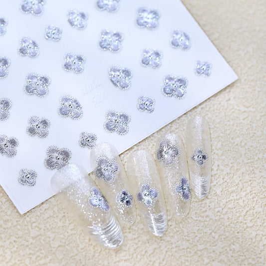 Leaf Nail Stickers 5D Embossed Silver Shamrock Nail Art Stickers 3D Self-Adhesive Clover Nails Supplies Flower Nail Designs Cute Floral St Patricks Nail Decals Stickers for Women DIY Manicure 1 Sheet