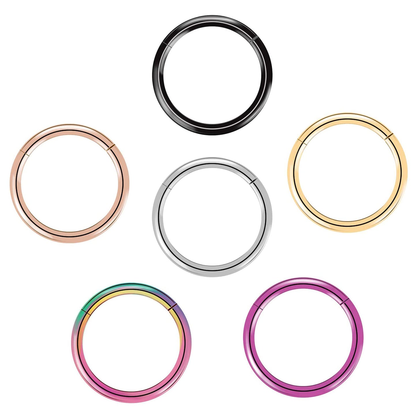 BOGKU G23 Titanium Hinged Nose Ring Hoop 18 Gauge 8mm Septum Clicker Segment Rings Hypoallergenic Nose Rings Hoops Earrings Body Piercing Hoops