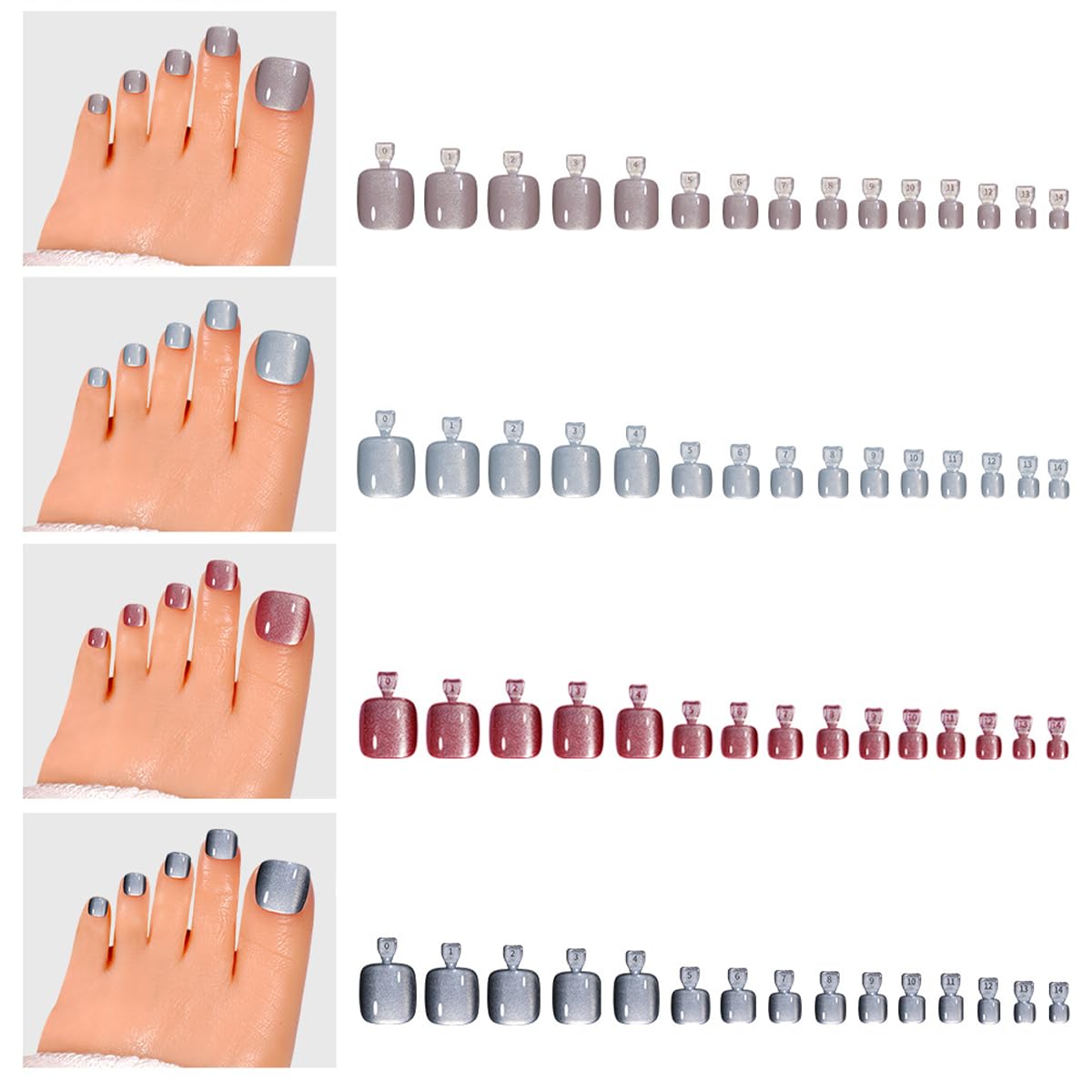 120Pcs Press on Toenails, 4 Colors Cat Eye Press On Toe Nails Short Square Fake Toe Nails Shiny Glitter Toe Press Ons for Women & Girls, Glossy Toe Fake Nails for Women Manicure