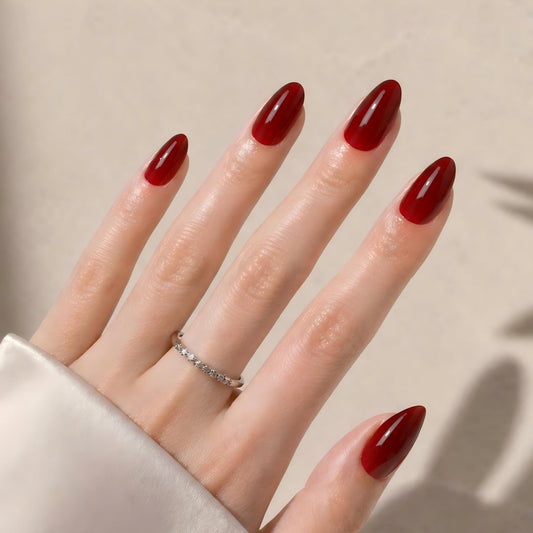 LAHUYA Press On Nails – Berry Glow | Nail Artist Designed Short Almond Fake Nails with Rich Berry Red Glossy Finish, 15 Sizes – 30 Nails Kit with Glue