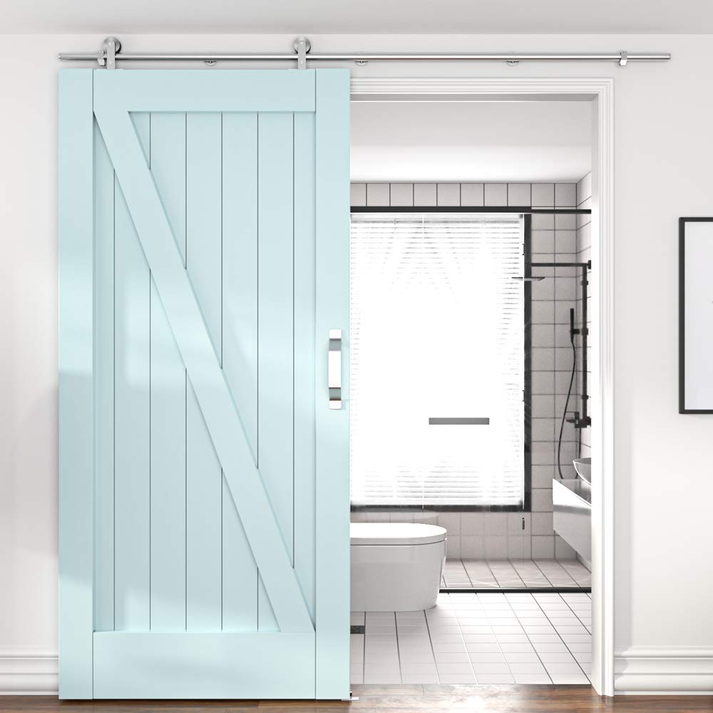 HAHAEMAIL 6.6FT Top Mount Stainless Steel Sliding Barn Door Hardware Track Kit, Heavy Duty, Anti-Rust, Slide Smoothly Quietly Easy Instal 6.6FT Track Kit for 36"~40" Wide Single Door