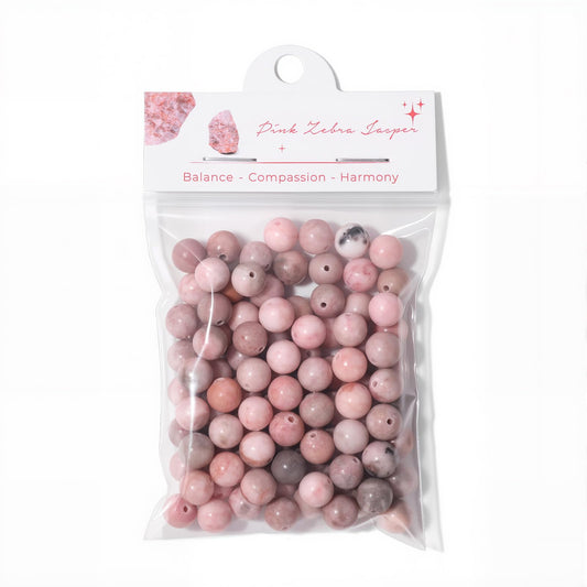 Raicegs 100pcs 8mm Pink Zebra Jasper Beads Natural Gemstone Beads Round Loose Beads for Jewelry Making DIY Bracelets Necklace