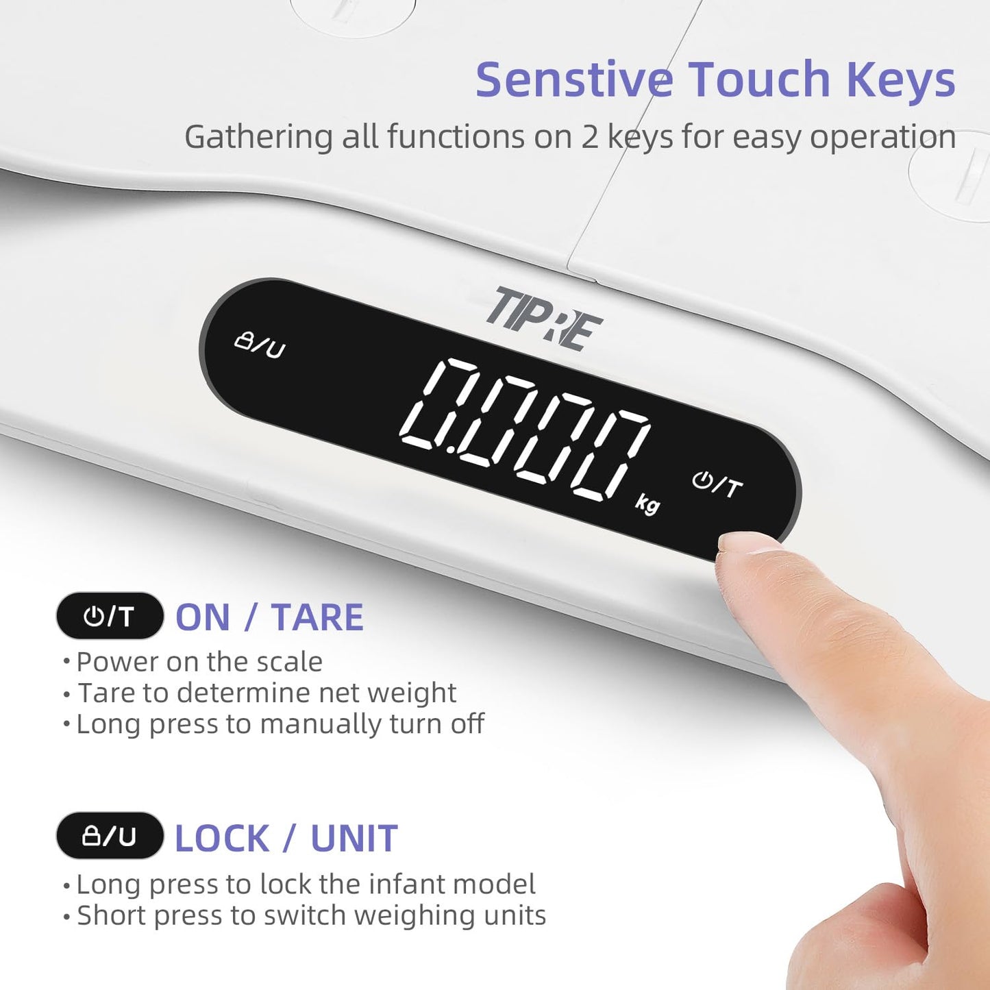 TIPRE Baby Weight Scale, Infant Scale with Detachable Tray, Pet Scale for Cat Dog, Multiple Weighing Scale for Toddler, Children, Pet and Adult Auto-Rotation LED Screen, Up to 400lb/180kg