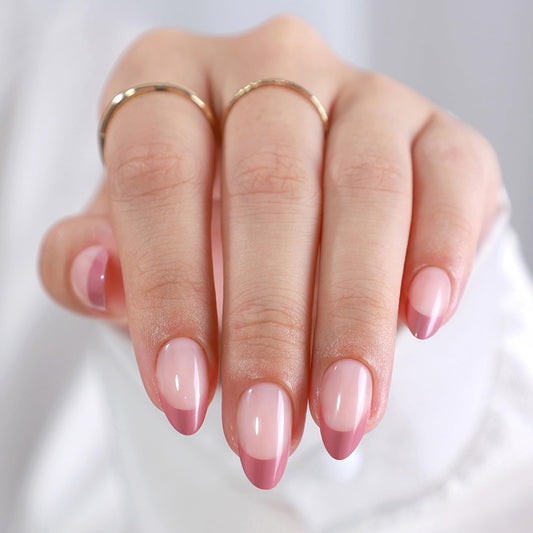 Dusty Rose Press on Nails Short Almond - GJZEZ Soft Gel Spring French Tip Fake Nail Press Ons Gifts for Women, Salon Quality Natural Fit Cute Reusable Faux Nails | 16 Sizes - 32 Pcs, Taffy Deep Pink
