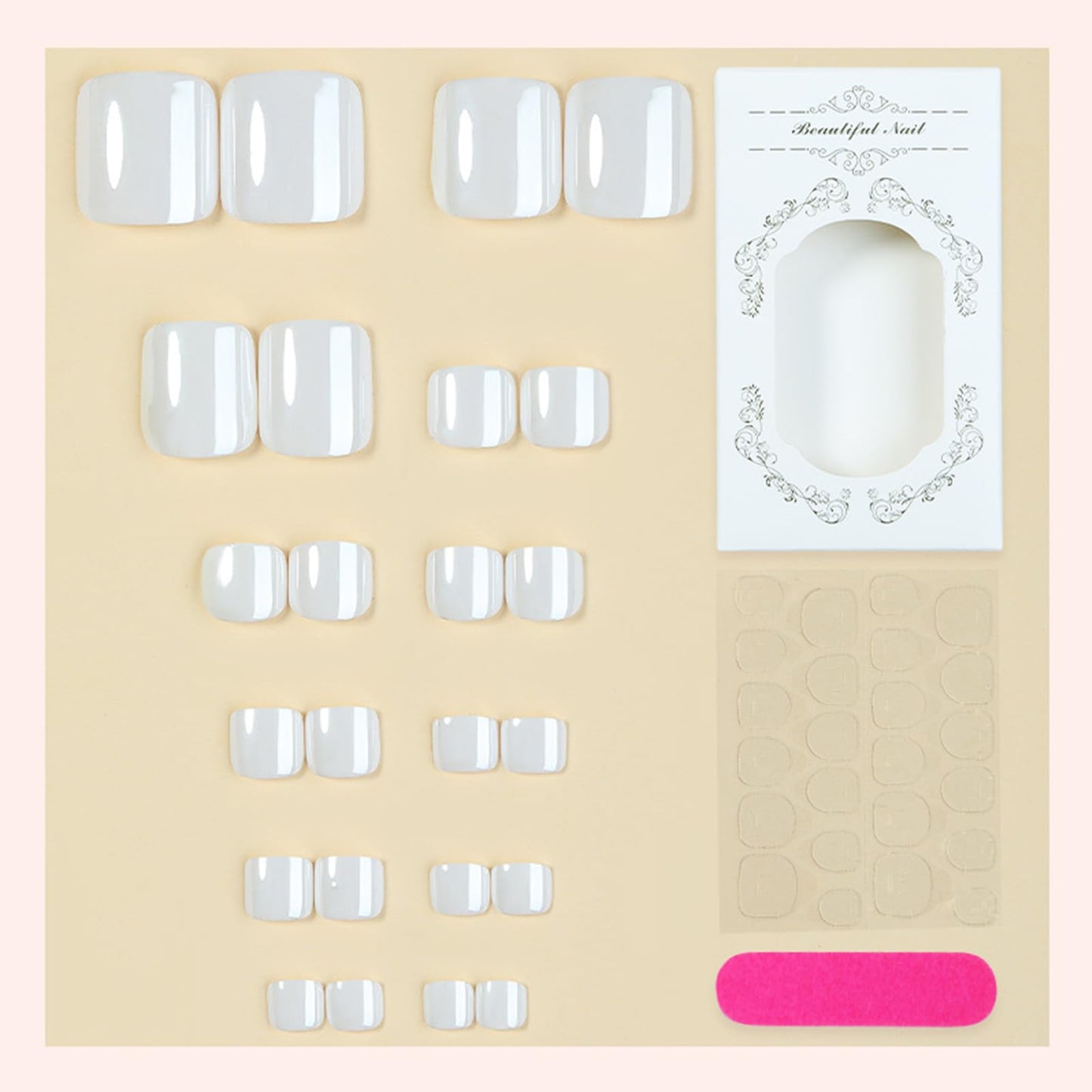 White Chrome Press on Toenails Short Square Fake Toe Nails Mirror Gloss Finish Toenail Press ons Smooth White Chrome Nail Tips Full Cover Reusable Stick on Toenails for Women Manicure 24Pcs