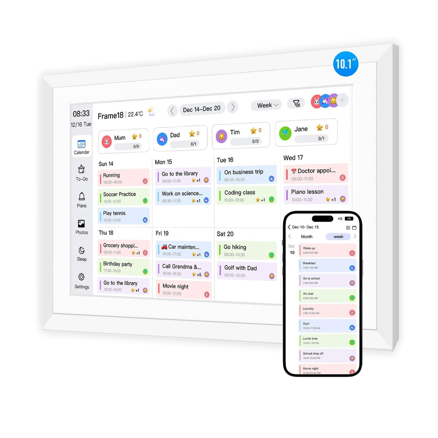 Fotocube 10.1" Digital Calendar Wall Planner Chore Charts and To Do List HD Smart Touch Screen Interactive display Desk Calender for Family Schedules Built-in Digital Photo Frame Function (White, 10.1 inch)