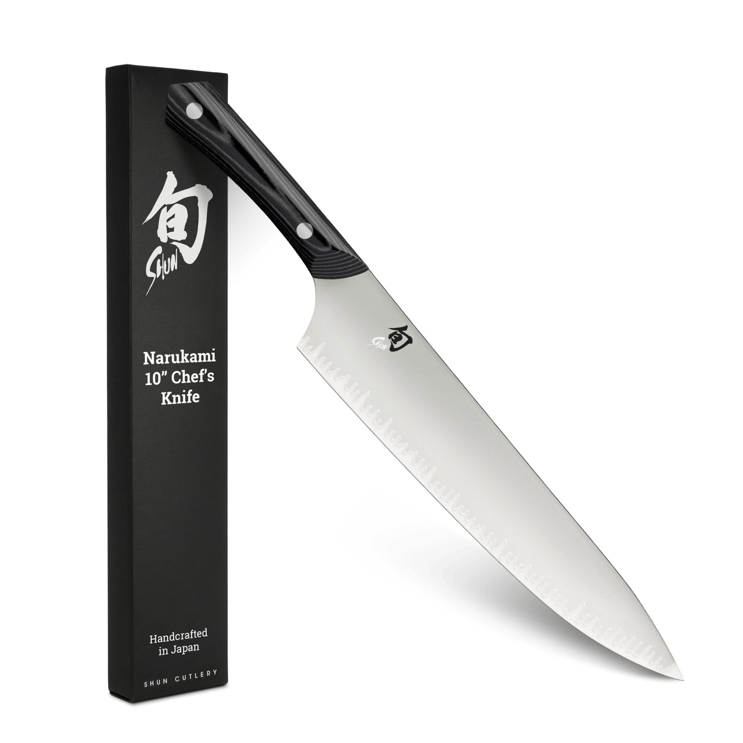 Shun Narukami 10" Chef’s Knife, Handcrafted Japanese Kitchen Knife for Professional and Home Chefs, Blue II Carbon Steel Core and San Mai Stainless Steel Cladding, Micarta Handle