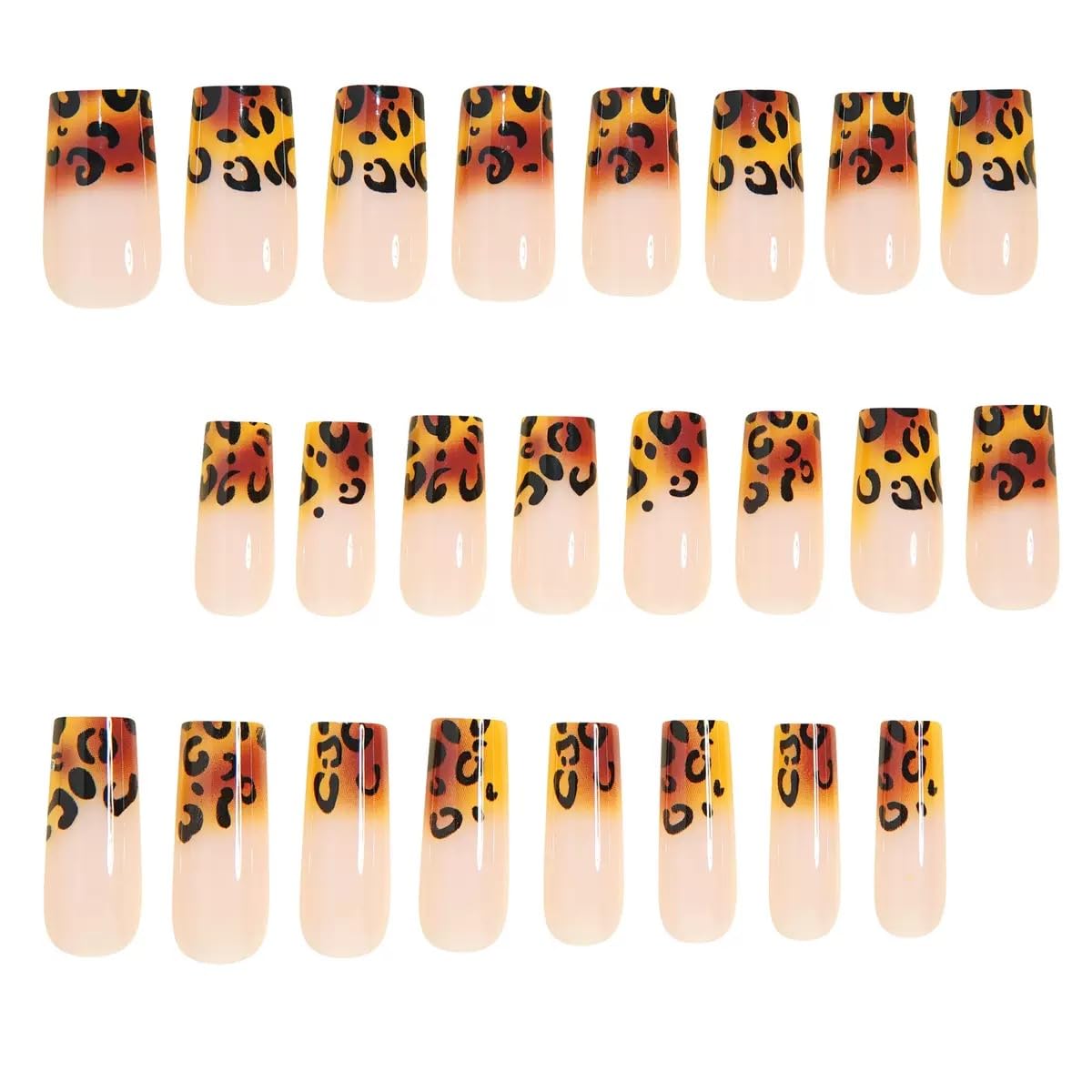 Medium Press on Coffin Nails - Brown Fake Nails with Leopard Print Design - Ombre, Winter False Nails Press ons - for Women 24 Pcs