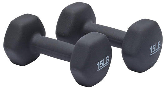 Amazon Basics Neoprene Hexagon Shape Dumbbell Hand Weights, 15 Pounds, Home Workout, Dark Grey, Pair