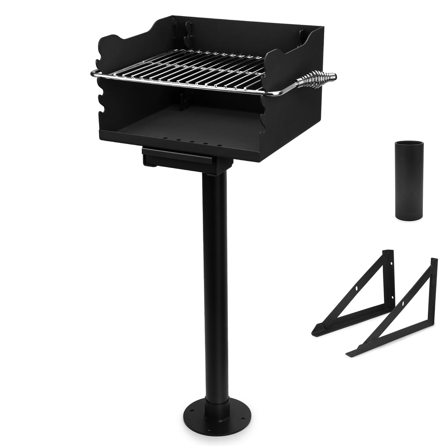 Stanbroil Charcoal Barbecue Grill for Outdoor, Heavy Duty Steel Park BBQ Grill with Stainless Steel Cooking Grate and Above/In Ground Post for Camping and Backyard