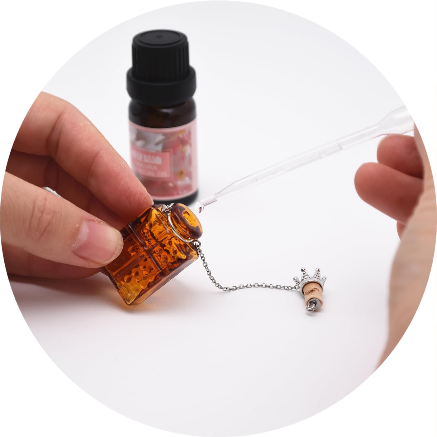 Handcrafted Glaze Glass Square Refillable Essential Oil Necklace Pendant - Aromatherapy Perfume Diffuser Pendant with Stainless Steel Chain (Brown)