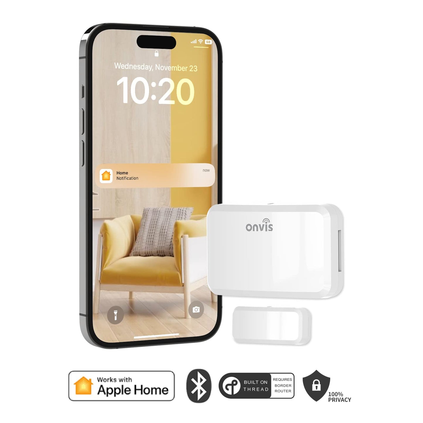 Onvis Thread-Enabled HomeKit Door Window Contact Sensor,Wireless Mini Low-Energy Contact Sensor for Alarm System and Smart Home Automation, iOS Only (2Pack)