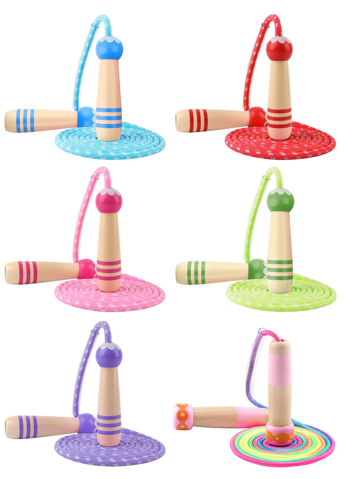Jump Rope for Kids Adjustable, Lorvain Rainbow Skipping Rope, Kids Jump Ropes with Wooden Handle for Girls Boys, Weighted Jumping Ropes for Fitness Workout Exercise Outdoor Fun Activity（Pink)