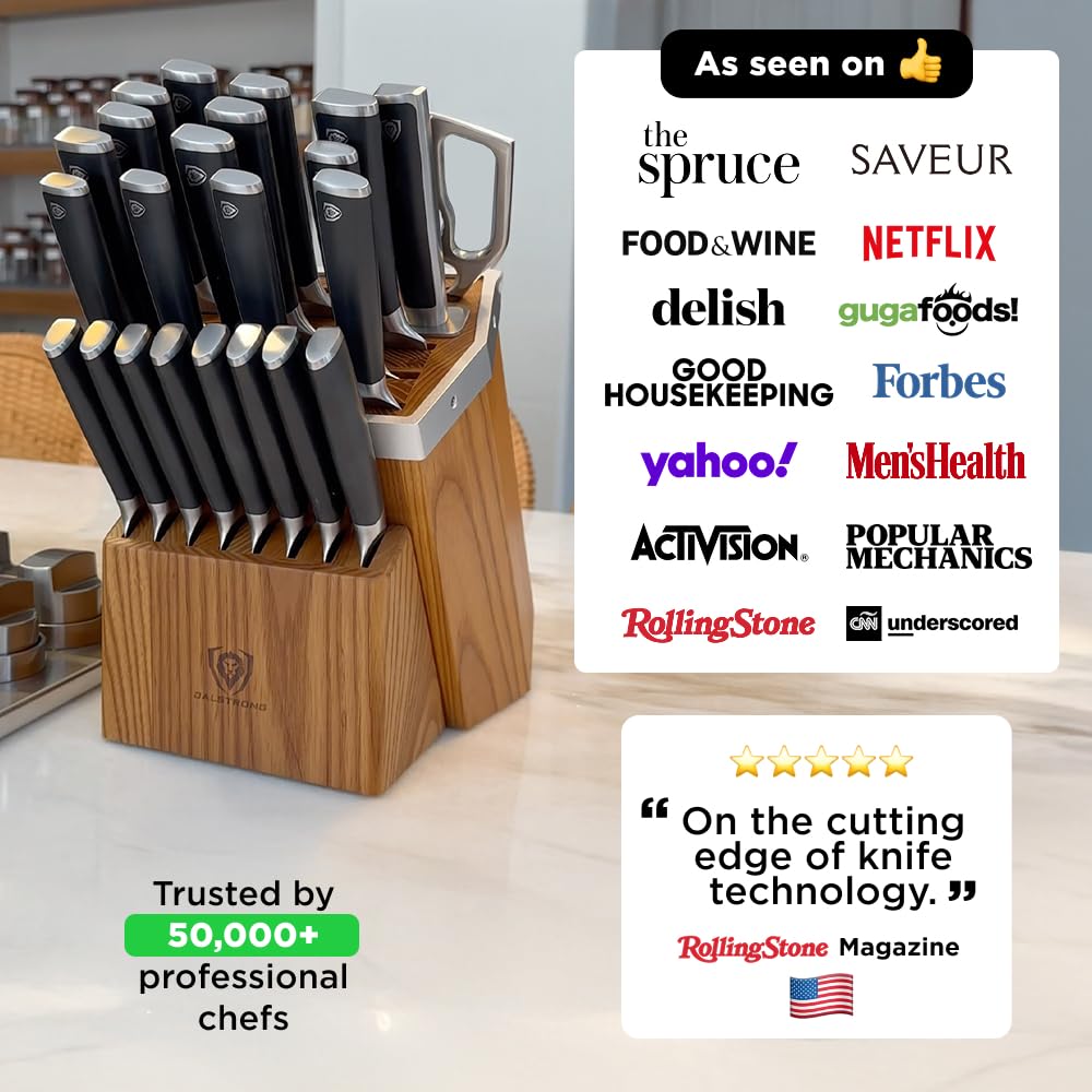 Dalstrong 24 Piece Block Knife Set - Vanquish Series - Stainless Steel Knife Set with Block & Kitchen Scissors - Forged High Carbon German Steel - Premium POM Black Handles - NSF Certified